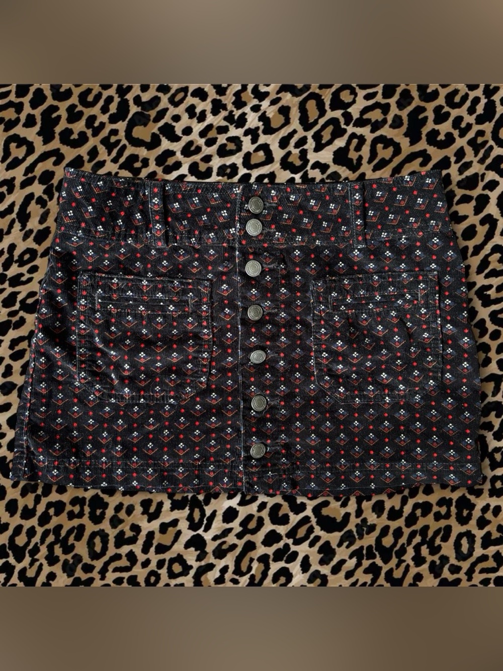 We The Free Mini Skirt in Black with Red and Light Blue Accents